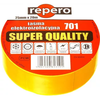 REPERO 701 geltona PVC elektros izoliacinė juosta 19mm x 20m - savaime gesinanti, 600V