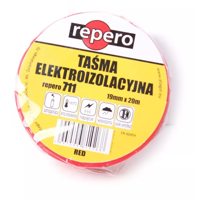 REPERO 711E Raudona PVC elektros izoliacinė juosta 19 mm x 20 m
