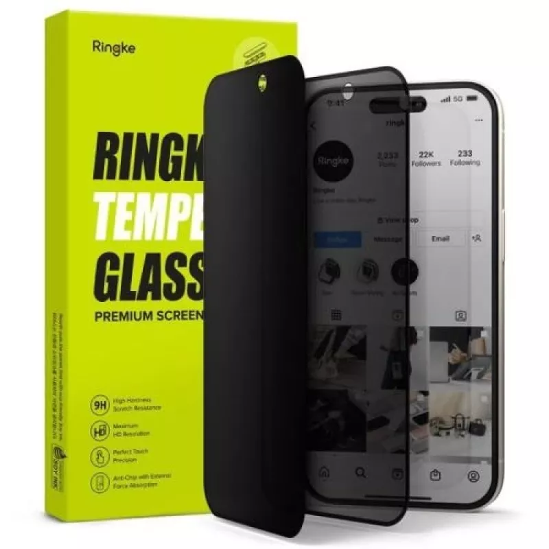 Ringke iPhone 15/16 Screen Protector Easy Slide Privacy Tempered Glass 9H su montavimo šablonu (2 vnt.) Skaidrus