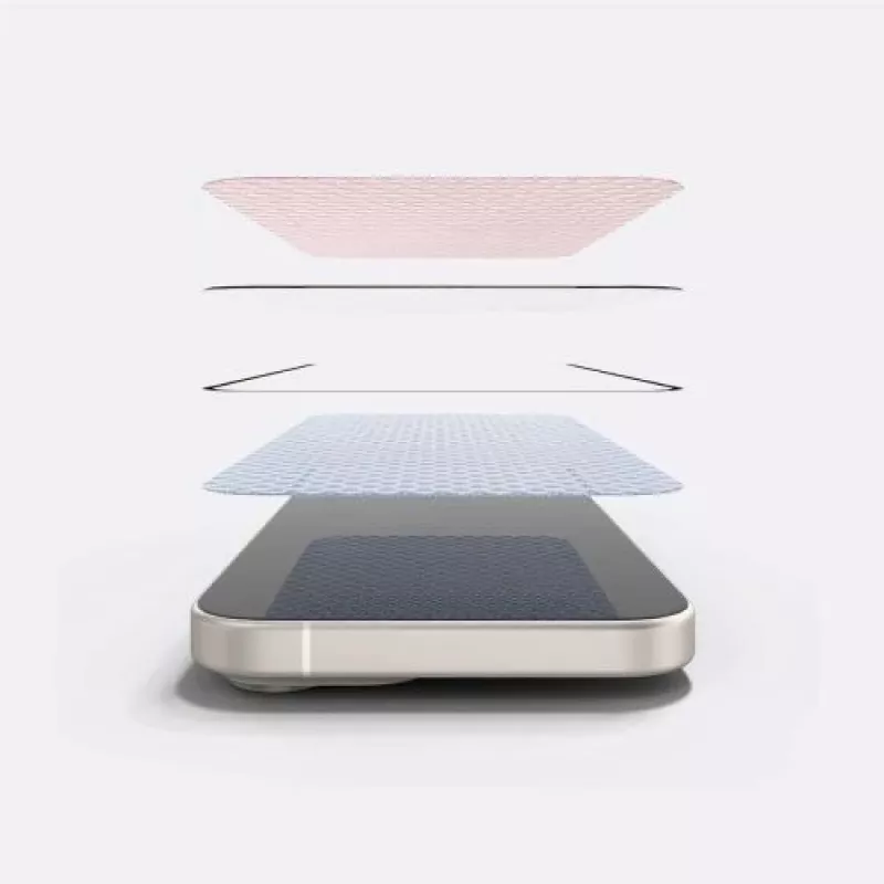 Ringke iPhone 15/16 Screen Protector Privacy Tempered Glass 9H su montavimo šablonu, permatomas