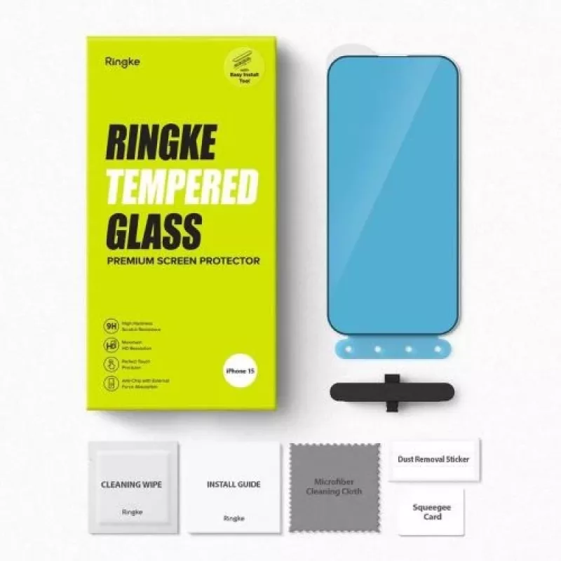 Ringke iPhone 15/16 Screen Protector Privacy Tempered Glass 9H su montavimo šablonu, permatomas