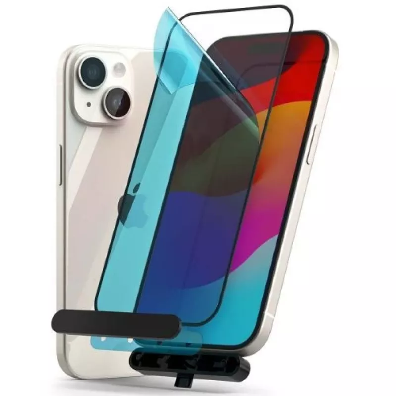 Ringke iPhone 15/16 Screen Protector Privacy Tempered Glass 9H su montavimo šablonu, permatomas