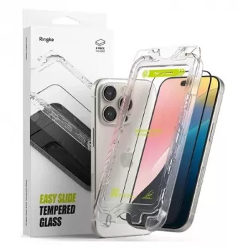 Ringke iPhone 16 Pro Screen Protector Premium Easy Slide Tempered Glass 9H su montavimo šablonu (2 vnt.) Skaidrus