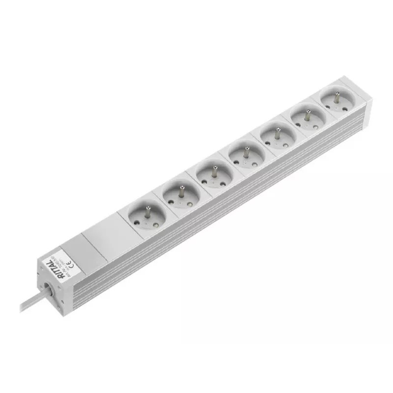 Rittal 7240510 1U 19 colių stovo PDU, 7x CEE 7/5 lizdai, 230V 16A, 2m kabelis, pilkas