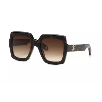 Roberto Cavalli moteriški akiniai nuo saulės SRC108-5204BL Cat Eye, mėlyni Havana rėmeliai, gradientiniai mėlyni lęšiai, 52 mm