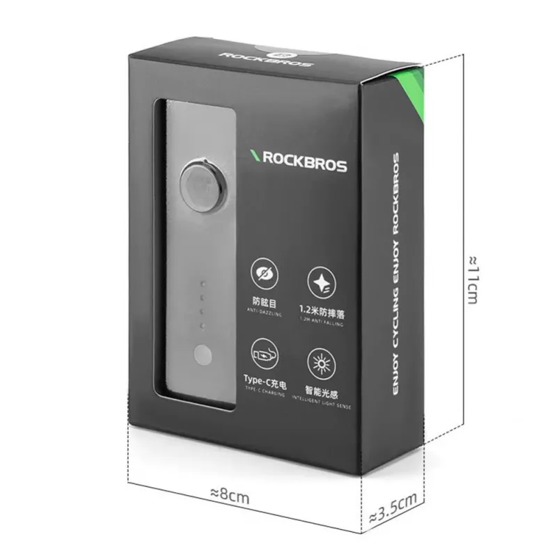 ROCKBROS Priekinis Dviračio Žibintas 260 lm su USB-C į USB-A Laidu - Juodas