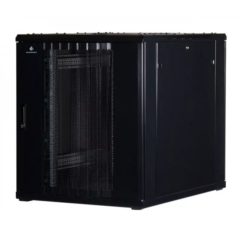 Rockstable 18U 19 colių serverio stovo spinta su tinkliniu priekiniu dangčiu - laisvai pastatoma - 800 kg apkrova - raktinis užraktas - kabelių valdymo bėgeliai - reguliuojamos kojelės (RS19-8018PP)