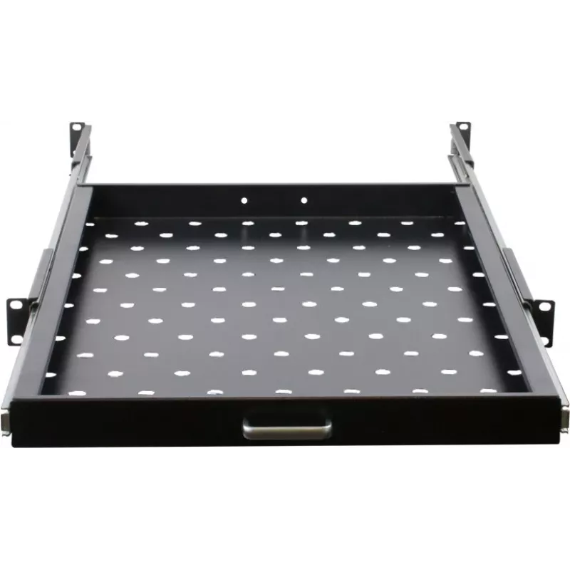 Rockstable 1U 19 colių ištraukiama stelažo lentyna – slankioji lentyna – SPCC plienas – juoda – 25 kg keliamoji galia (RS19-UH69)