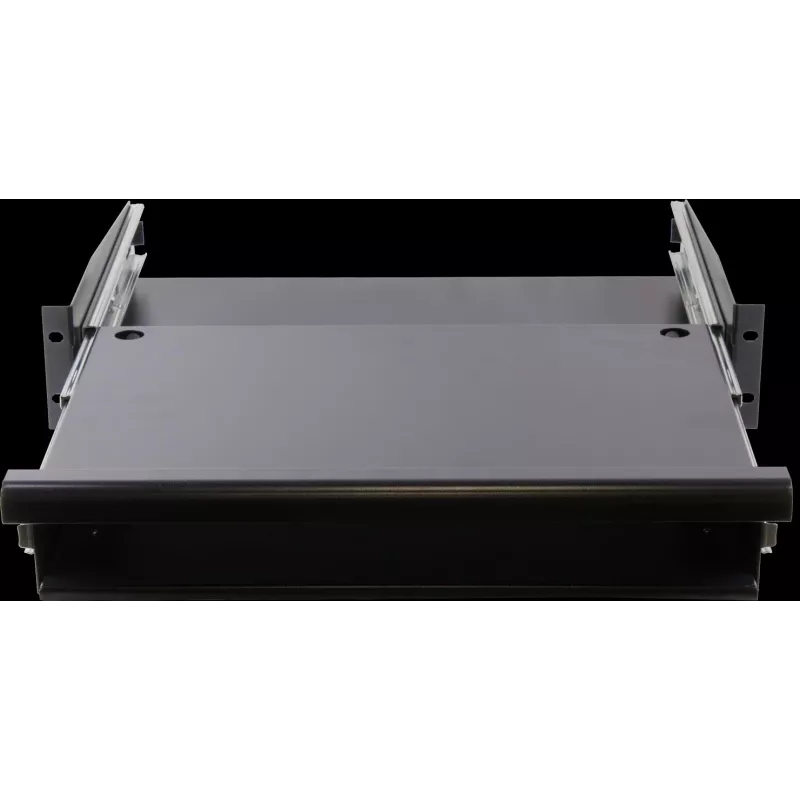 Rockstable 2U 19 colių stovo stalčius - sunkiasvoris plienas - juodas - SPCC šaltai valcuotas plienas - ištraukiamas stalčius - 6,92 kg (RS19-TH02)