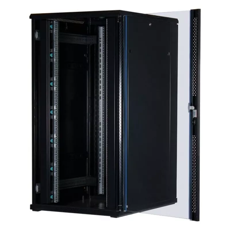 Rockstable 32U 19 colių serverio spinta su stiklinėmis durimis – laisvai pastatomas stovas – 32U – 800 kg – užrakinamos durys – montavimo bėgeliai – reguliuojamos kojelės (RS19-8032)