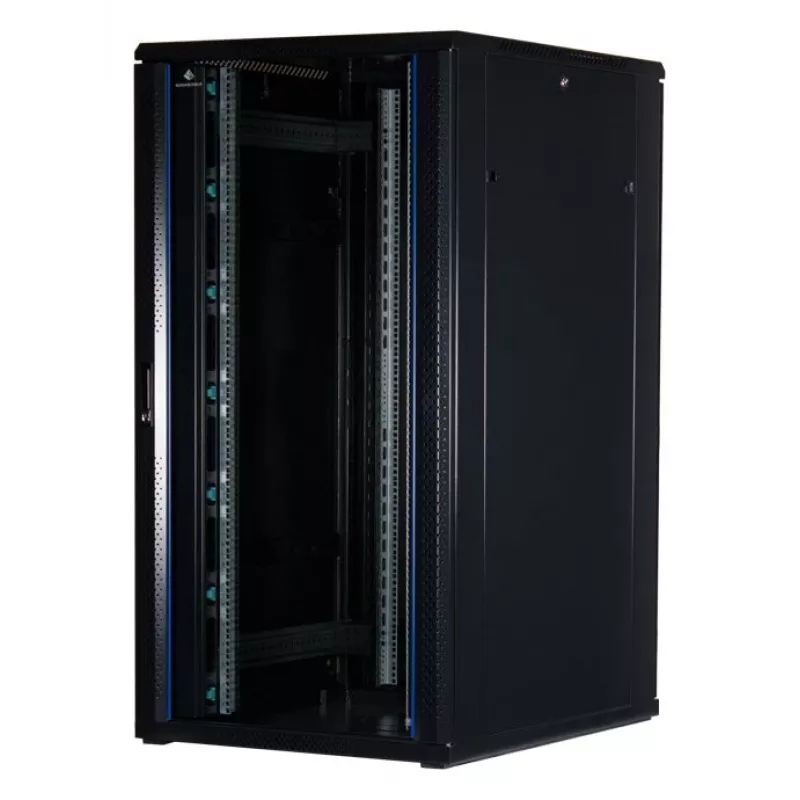 Rockstable 32U 19 colių serverio spinta su stiklinėmis durimis – laisvai pastatomas stovas – 32U – 800 kg – užrakinamos durys – montavimo bėgeliai – reguliuojamos kojelės (RS19-8032)
