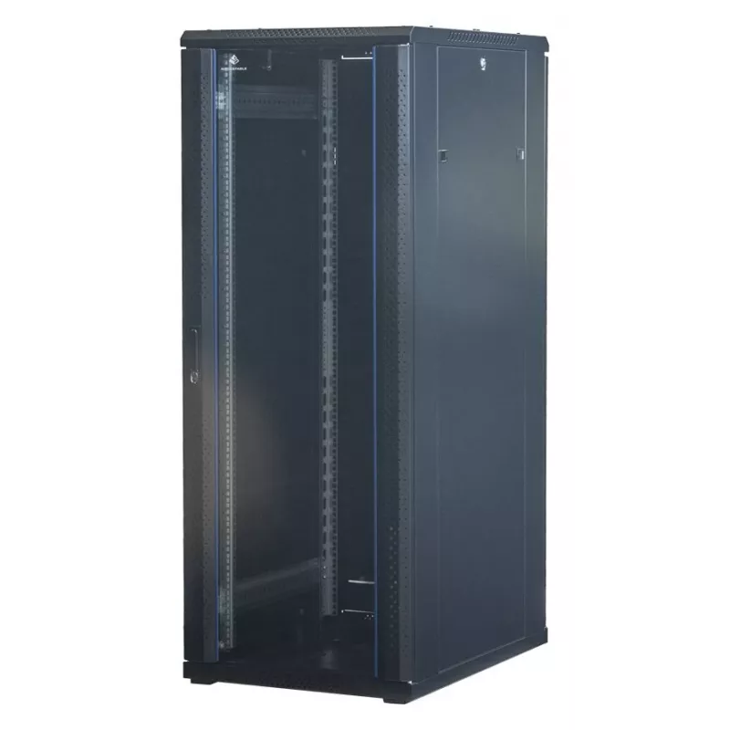 Rockstable 32U 19 colių serverio stovo spinta su stiklo durelėmis - laisvai pastatomas rėmas - 32U - 800 kg - užrakinamos spynos - tvirtinimo bėgeliai - reguliuojamos kojelės (RS19-6832)