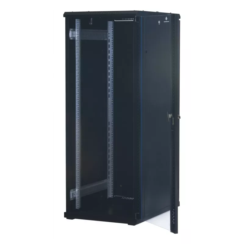 Rockstable 32U 19 colių serverio stovo spinta su stiklo durelėmis - laisvai pastatomas rėmas - 32U - 800 kg - užrakinamos spynos - tvirtinimo bėgeliai - reguliuojamos kojelės (RS19-6832)