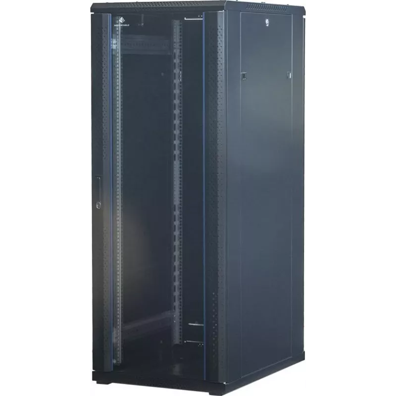 Rockstable 32U 19 colių serverio stovo spinta su stiklo durelėmis - laisvai pastatomas rėmas - 32U - 800 kg - užrakinamos spynos - tvirtinimo bėgeliai - reguliuojamos kojelės (RS19-6832)