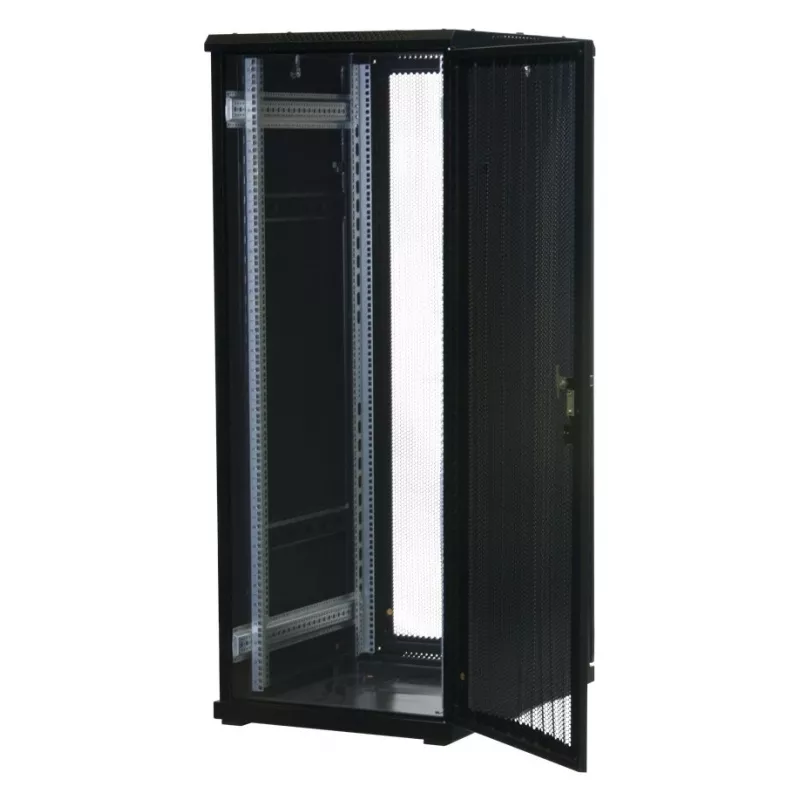 Rockstable 32U 19 inch serverio stovas su tinklinėmis durelėmis - laisvai pastatomas rėmas - 32U - 800 kg - spyna - tvirtinimo bėgiai - reguliuojamos kojelės (RS19-6832PP)