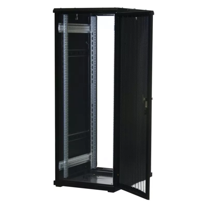 Rockstable 32U 19 inch serverio stovas su tinklinėmis durelėmis - laisvai pastatomas rėmas - 32U - 800 kg - spyna - tvirtinimo bėgiai - reguliuojamos kojelės (RS19-6832PP)