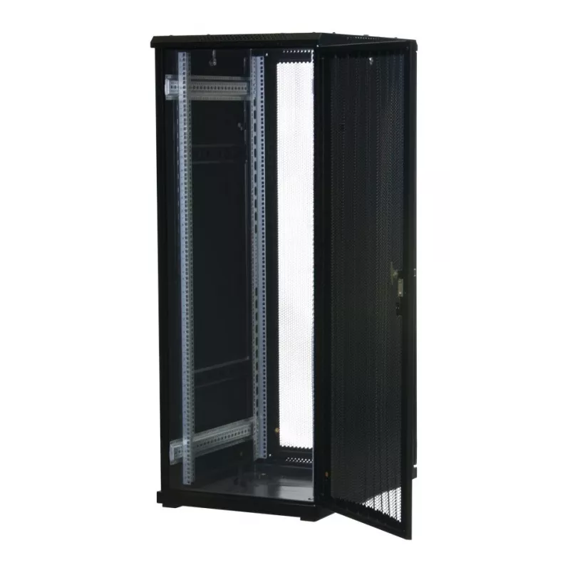 Rockstable 32U 19 inch serverio stovas su tinklinėmis durelėmis - laisvai pastatomas rėmas - 32U - 800 kg - spyna - tvirtinimo bėgiai - reguliuojamos kojelės (RS19-6832PP)