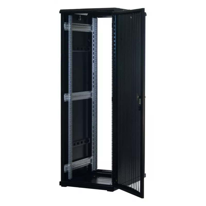 Rockstable 37 HE 19 inch Server Rack su tinklinėmis durimis - laisvai pastatomas rėmas - 37U - 800 kg - užrakinama spyna - tvirtinimo bėgiai - reguliuojamos kojelės (RS19-6837PP)