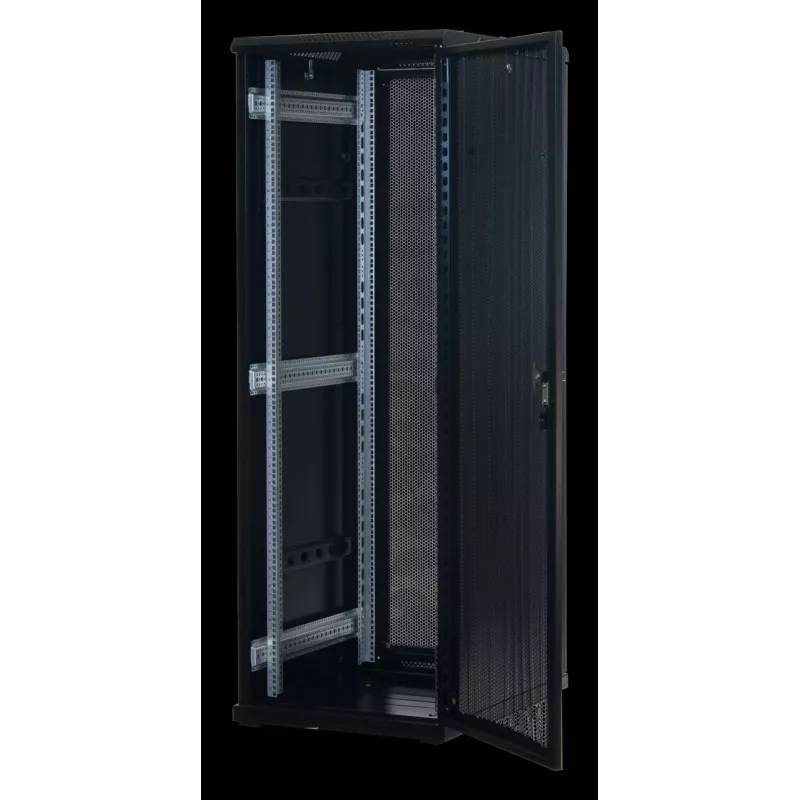 Rockstable 37 HE 19 inch Server Rack su tinklinėmis durimis - laisvai pastatomas rėmas - 37U - 800 kg - užrakinama spyna - tvirtinimo bėgiai - reguliuojamos kojelės (RS19-6837PP)