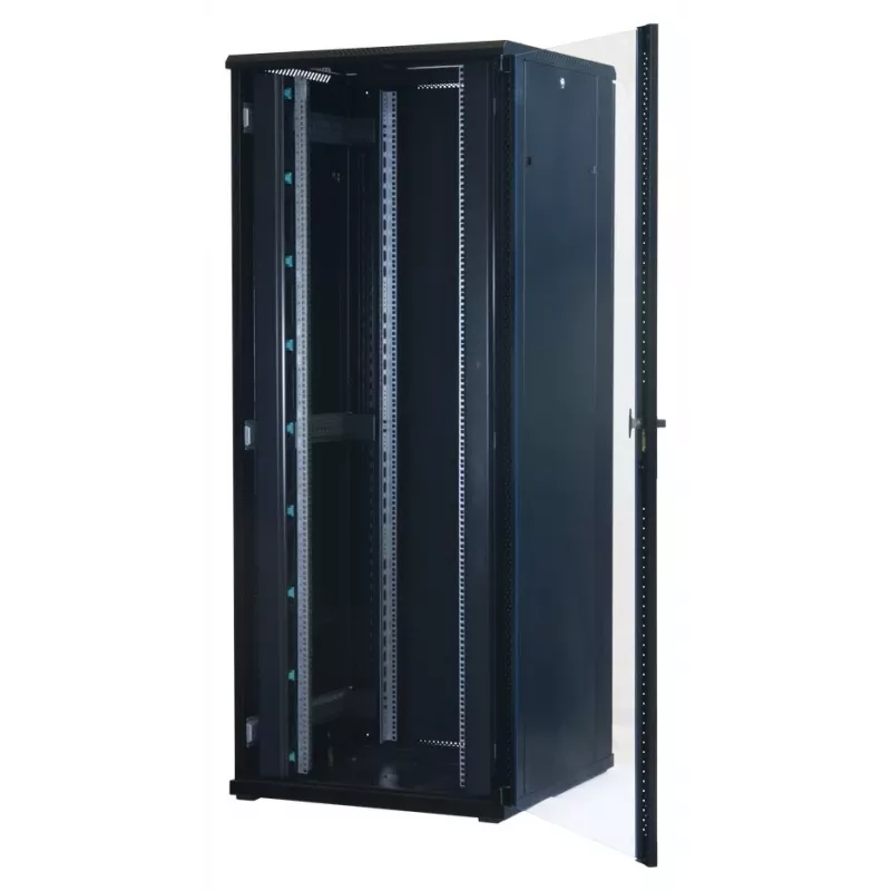Rockstable 42U 19 colių serverio spinta su stiklo durimis - laisvai pastatomas stovas - 42U - 800 kg - raktinis užraktas - tvirtinimo bėgeliai - reguliuojamos kojelės (RS19-8842)