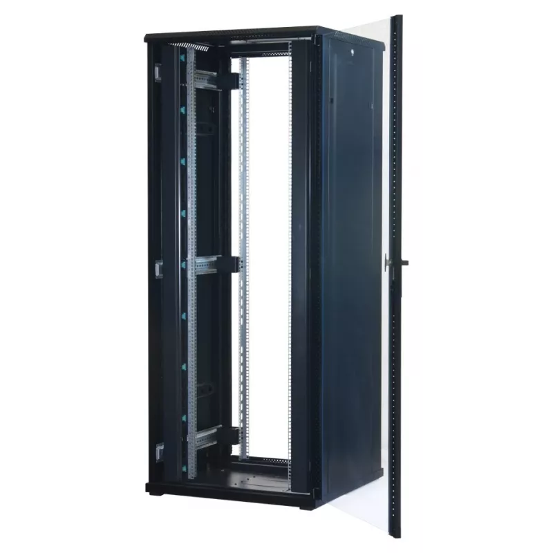 Rockstable 42U 19 colių serverio spinta su stiklo durimis - laisvai pastatomas stovas - 42U - 800 kg - raktinis užraktas - tvirtinimo bėgeliai - reguliuojamos kojelės (RS19-8842)