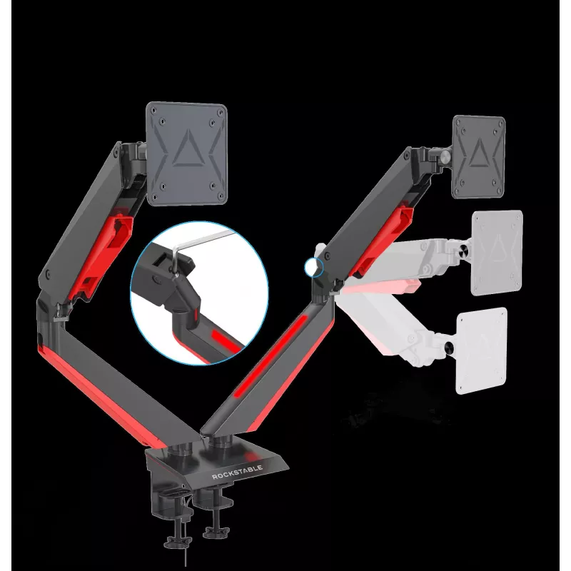 Rockstable RS-MM009 Gaming Monitor Mount for 2 Monitors - Clamp / Bolt - 16 kg - 15 inch - 32 inch - 100 x 100 mm - Black - Red