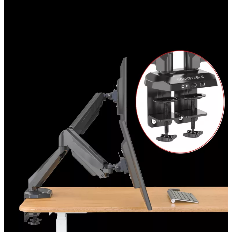 Rockstable RS-MM011B Profesionalus dviejų monitorių stalo laikiklis - spaustuvas/varžtas - 16 kg - 15-32 coliai - 100x100 mm - juodas