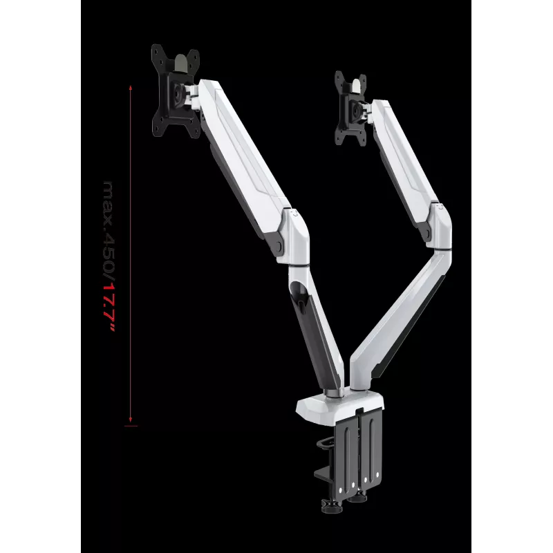 ROCKSTABLE RS-MM011W Professional Dual Monitor Mount - Clamp / Grommet - 16 kg - 38.1 cm (15 inch) - 81.3 cm (32 inch) - 100 x 100 mm - White