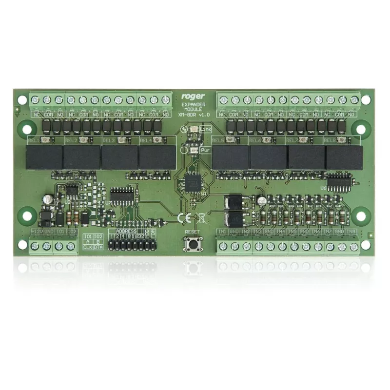 ROGER XM-8DR-BRD I/O plėtinio modulis, 8 įėjimai, 8 relių išėjimai, RS485