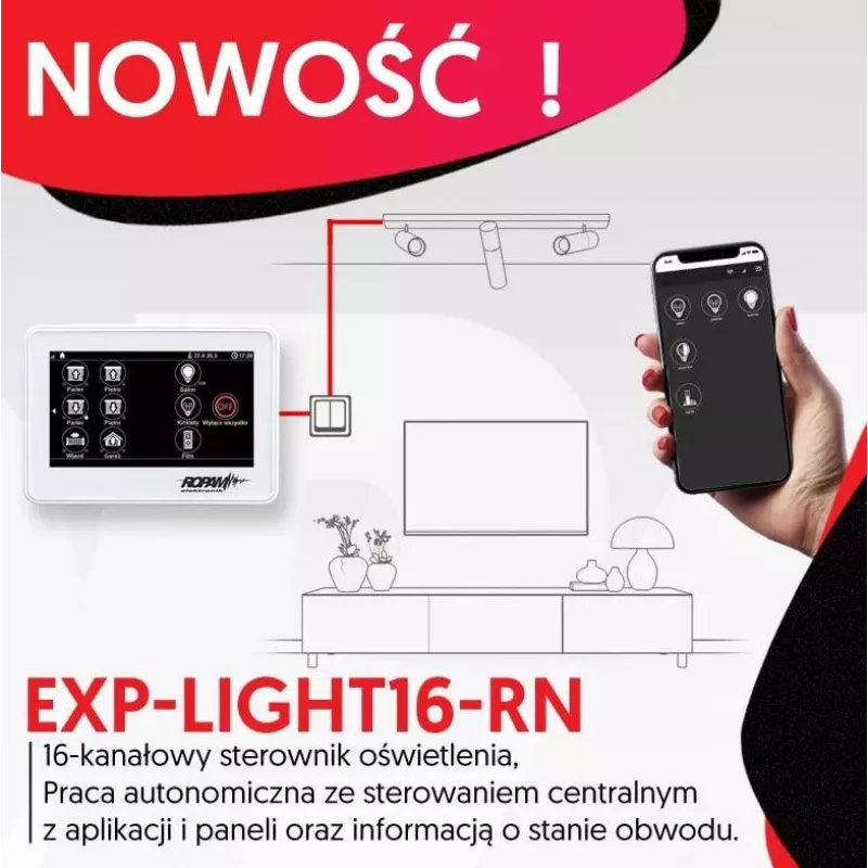 Ropam Lighting Controller EXP-LIGHT16-RN – 16 kanalų relių plėtimosi modulis RopamNet magistralei
