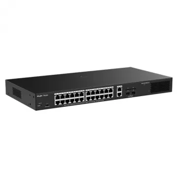RUIJIE RG-ES228GS-LP 24 prievadų PoE+ Gigabit jungiklis su 2x uplink ir 2x SFP