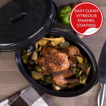 Russell Hobbs CW114911EU Vitreous Enamel 36cm Self-Basting Roaster & Lid, Black
