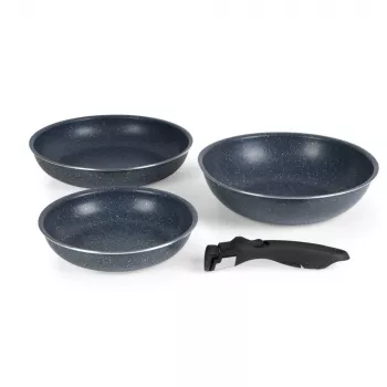 Russell Hobbs RH03296 Nightfall Stone 4 dalių keptuvių rinkinys su nuimamomis rankenomis Smart Clip