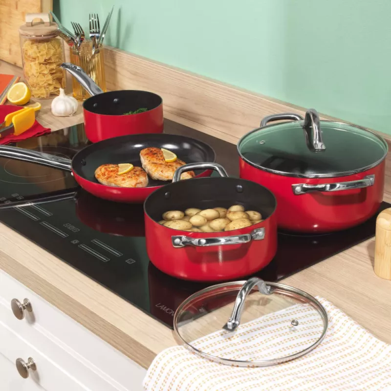Russell Hobbs RH03821 Riviera 4 dalių keptuvių rinkinys, raudonas