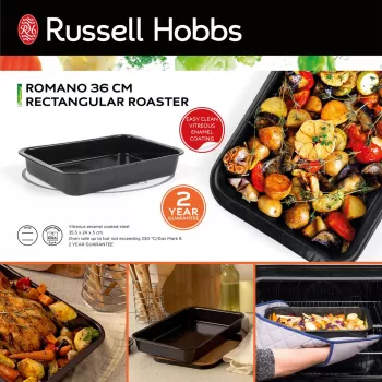 Russell Hobbs Romano 36cm Stačiakampė Keptuvė - Anglinis Plienas, Nelipanti Danga, Anglies Pilka