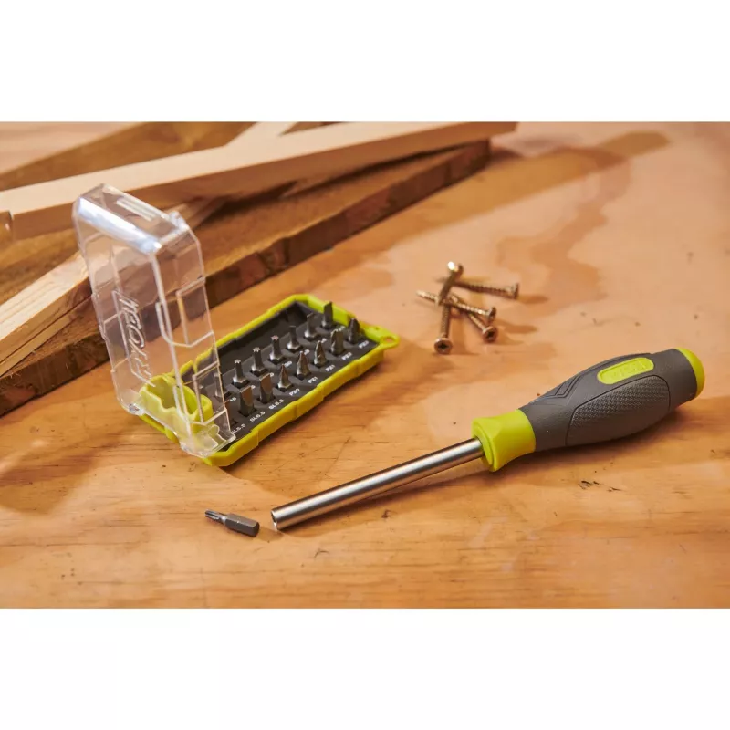 RYOBI Atsuktuvas RSD17PCS su 17 dalių antgalių rinkiniu (Žalia/Pilka)