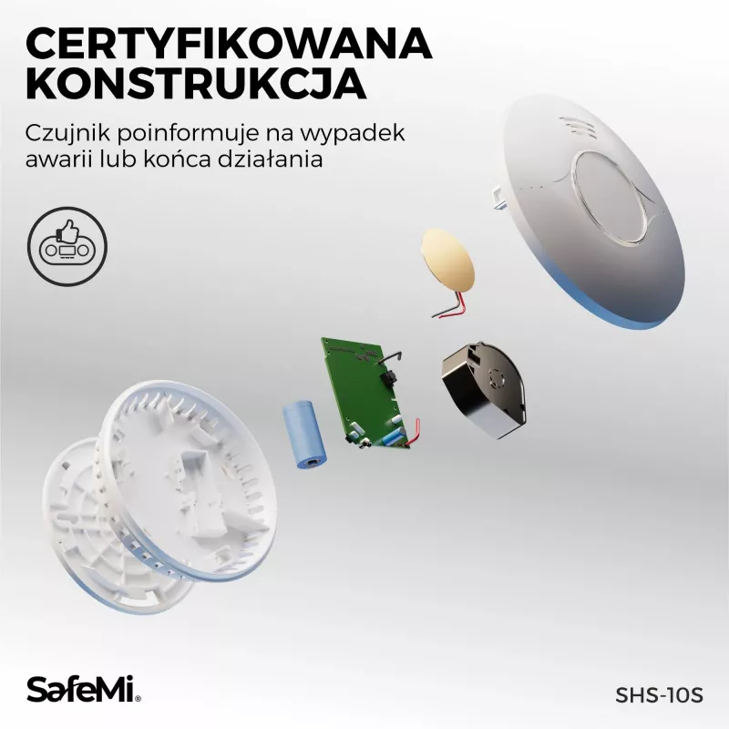 SAFEMI SHS-10S Dūmų detektorius - fotoelektrinis, įmontuota 10 metų baterija, 5 metų garantija