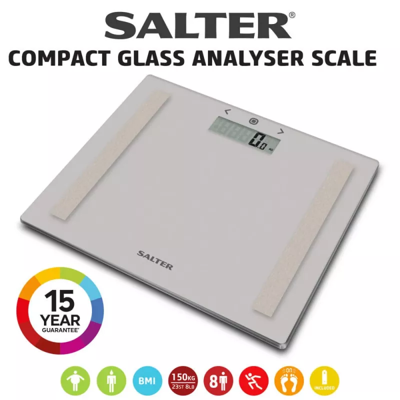 Salter 9113 GFEU12 Compact Glass Analyser Bathroom Scales, Grey