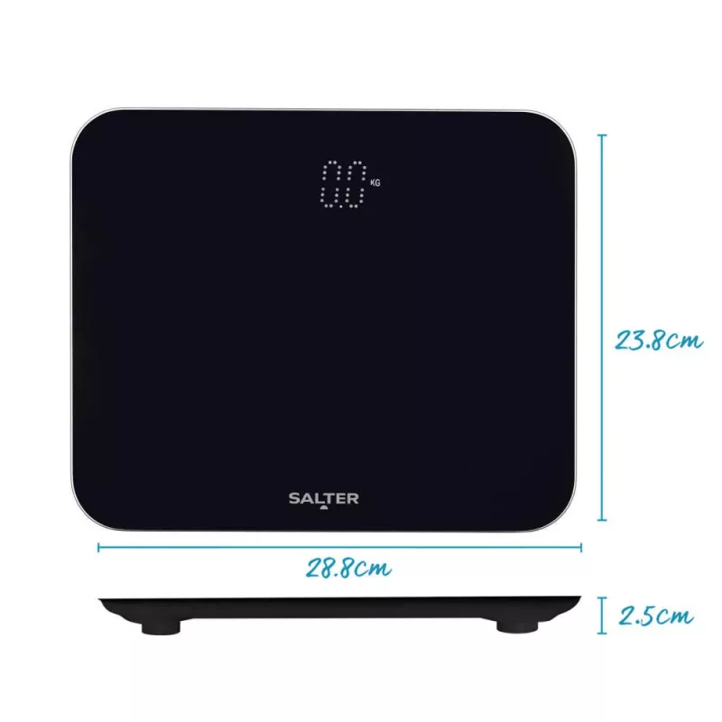 Salter 9204 BFEU12 Phantom elektroninės virtuvinės svarstyklės, juodos, 5 kg talpa, 1 g padalomis, LCD ekranas, grūdinto stiklo platforma