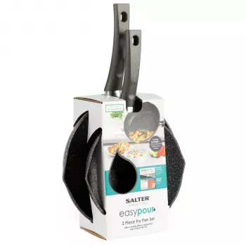Salter BW09071AR Easy Pour 2 vnt. keptuvių rinkinys - 20 cm ir 24 cm, kaltas aliuminis, be PFOA neprideganti danga, tinka indukcinėms kaitlentėms, juoda/pilka