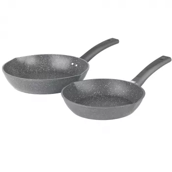 Salter BW09071AR Easy Pour 2 vnt. keptuvių rinkinys - 20 cm ir 24 cm, kaltas aliuminis, be PFOA neprideganti danga, tinka indukcinėms kaitlentėms, juoda/pilka
