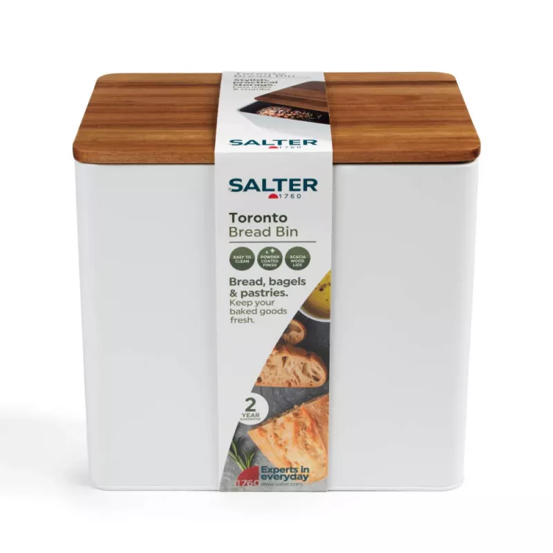 Salter BW128991W Toronto duonos dėžutė, balta/medinė