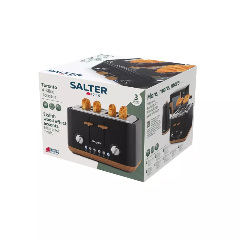 Salter EK5823BLKVDE Toronto 4-Slice Skrudintuvas - Juodas Nerūdijantis Plienas