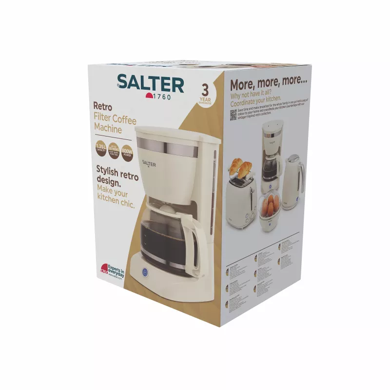 Salter EK6695CRMVDE Retro filtruota kavos virimo aparatas 1.25L 900W Cream