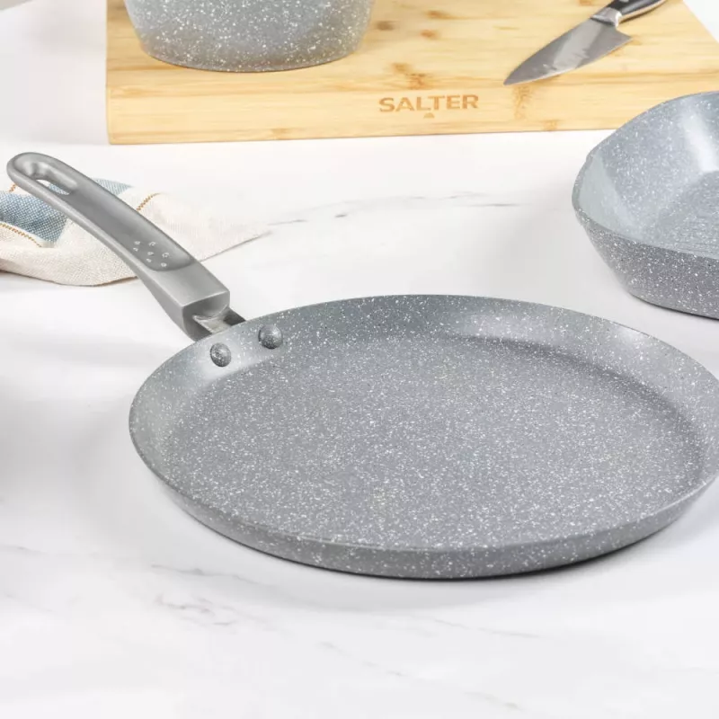 Salter Marblestone 25cm blynų keptuvė - itin nelipni, tinka indukcijai, pilka