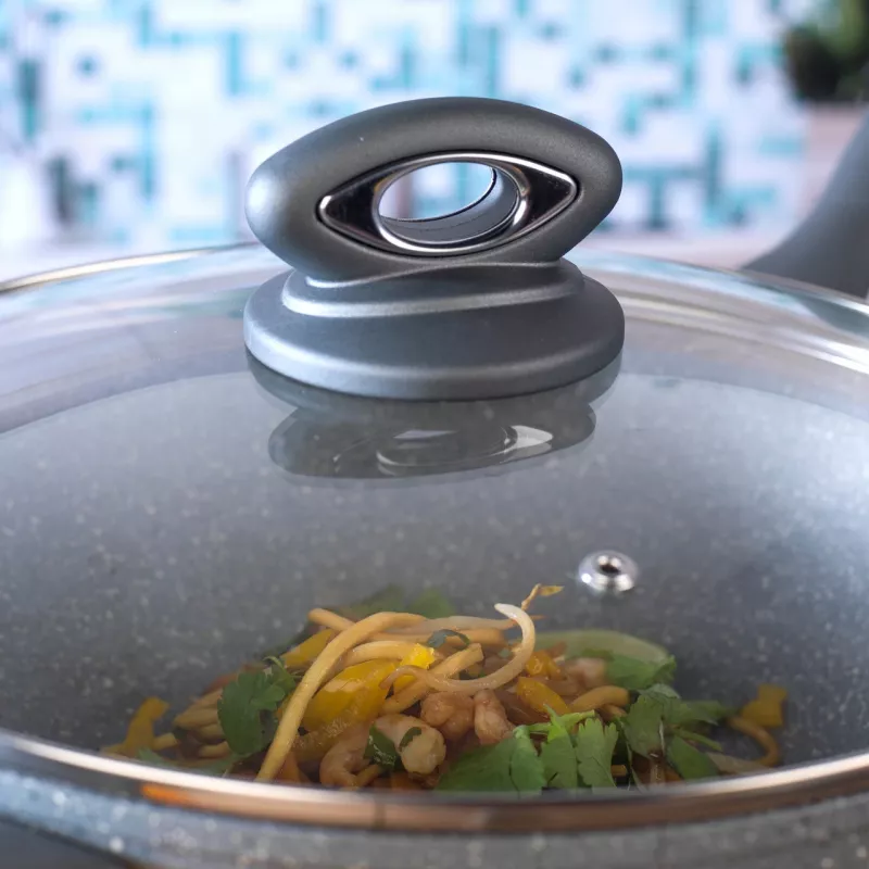 Salter Marblestone Wok 28cm Grey - Forged Aluminium Non-Stick Induction Compatible
