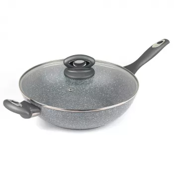 Salter Marblestone Wok 28cm Grey - Forged Aluminium Non-Stick Induction Compatible