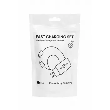 Samsung 25W USB-C Super Fast Charging kelioninis adapteris su USB-C į USB-C kabeliu - juoda