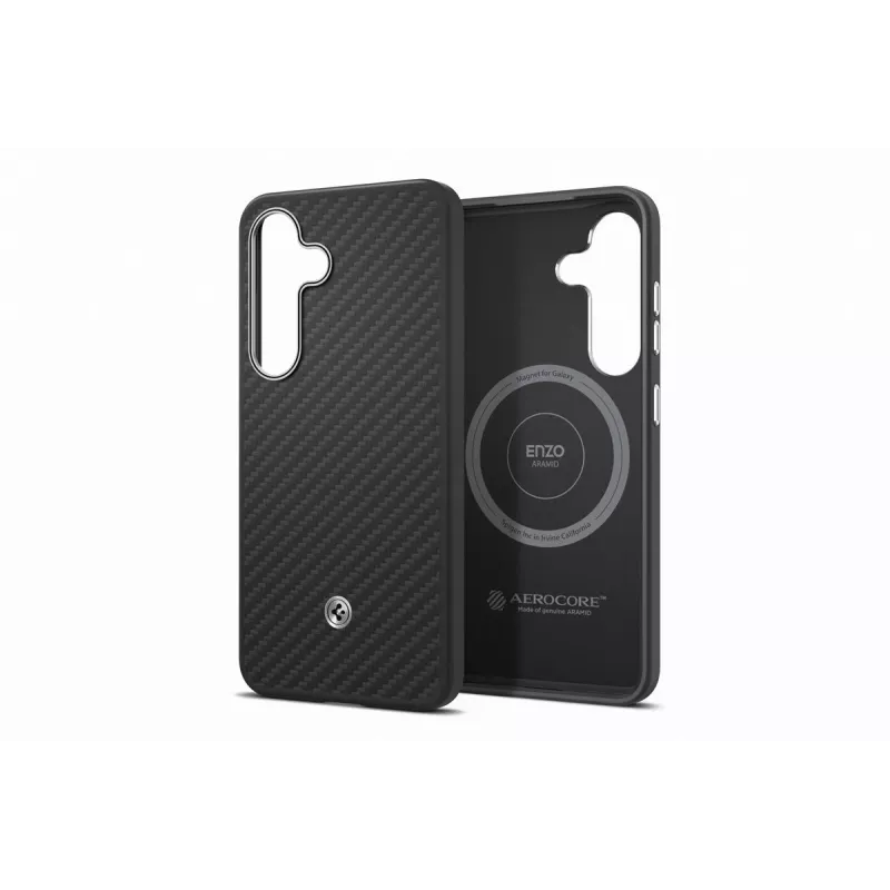Samsung GP-FPS931PGABW Enzo Aramid Dėklas, skirtas Samsung Galaxy S25, juodas sidabrinis