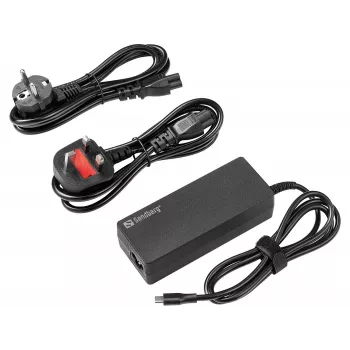 SANDBERG USB-C kintamosios srovės įkroviklis PD100W EU+UK - 100W USB-C Power Delivery sieninis įkroviklis, keičiami EU/UK kištukai, juodas